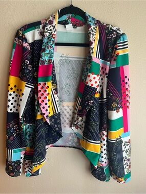 Women's Multi-Color Patchwork Draped Blazer by Hemish